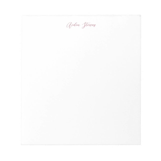 Bloc-note Nom de calligraphie or rose élégant blanc (Devant)