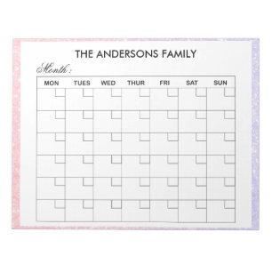 Bloc-note Nom de famille Élégant Planificateur de calendrier