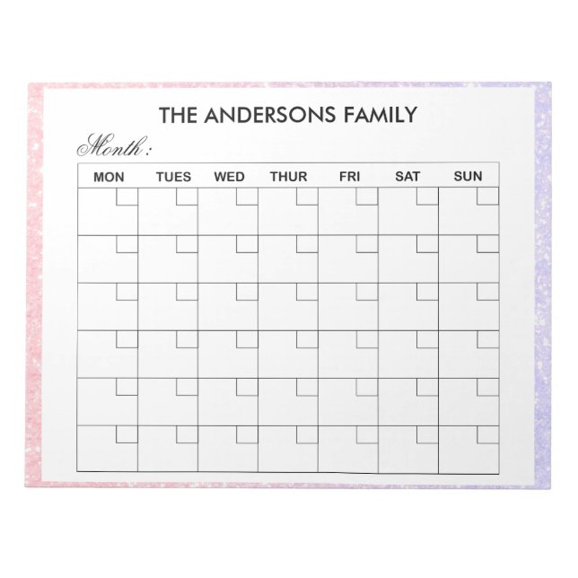 Bloc-note Nom de famille Élégant Planificateur de calendrier (Devant)