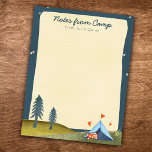 Bloc-note Nom de l'enfant personnalisé Camp Stationery Water<br><div class="desc">Parfait pour envoyer votre enfant au camp avec : ce joli papier d'illustration de camping aquarelle dit "notes du camp" sur votre nom personnalisé aux côtés d'étoiles,  de coeurs et d'arbres tourbillonnant autour du camping.</div>
