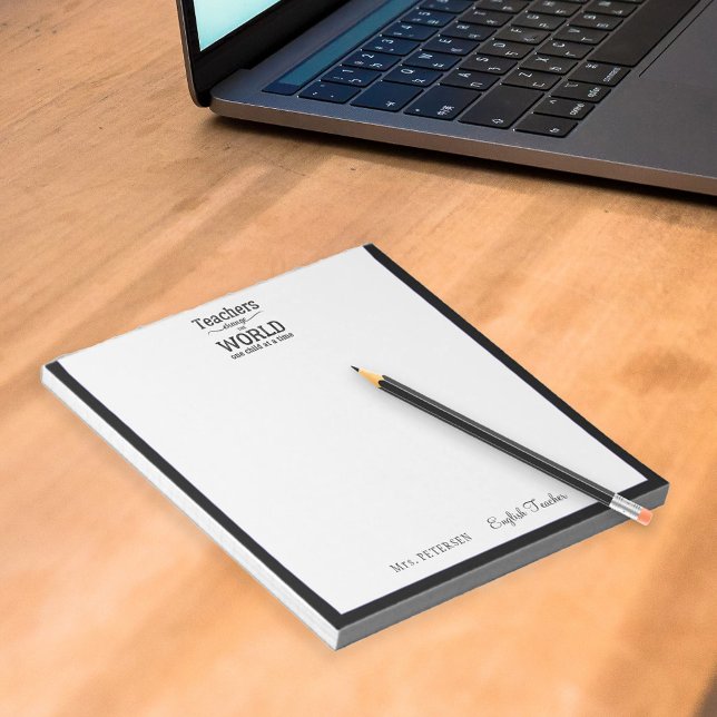 Bloc-note Nom de l'enseignant citation élégante cadre noir m (Créateur téléchargé)