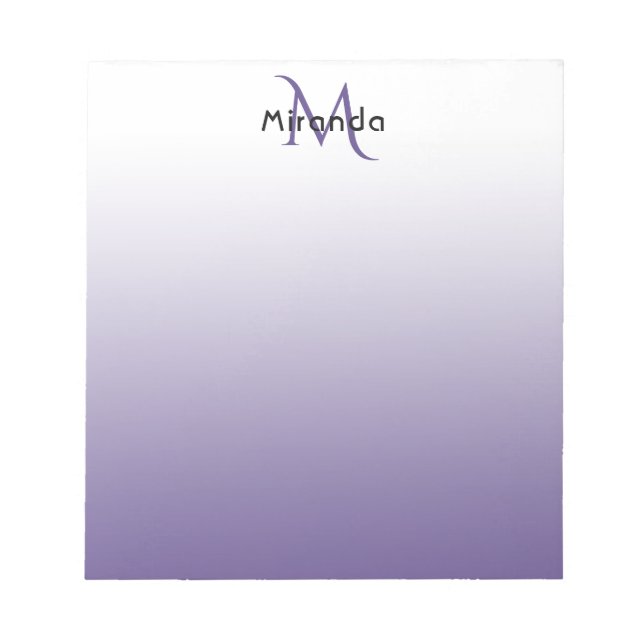 Bloc-note Nom de monogramme blanc violet (Devant)