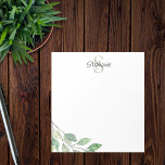 Bloc-note Nom de monogramme personnalisé Aquarelle<br><div class="desc">Ce bloc-notes personnalisé est décoré de feuillage dans les tons verts. Facilement personnalisable avec votre nom et monogramme. Utilisez l'outil de conception pour modifier la taille, le style ou la couleur du texte. En créant notre oeuvre, vous ne trouverez pas cette image exacte d'autres créateurs. Aquarelle originale © Michele Davies....</div>