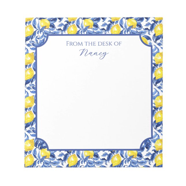 Bloc-note Nom de motif aquarelle citron bleu (Devant)