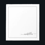 Bloc-note Nom de script moderne Black and White Girl<br><div class="desc">Ajoutez votre nom personnalisé à cet élégant bloc-notes minimaliste et simple. N'hésitez pas à vous customiser et à vous personnaliser. Des options de modification et de couleur sont disponibles.</div>