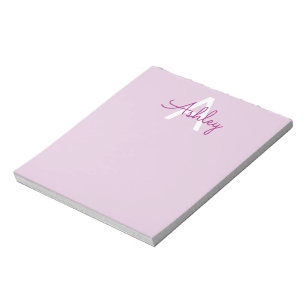 Bloc-note Nom de script & monogramme Magenta & Violet clai