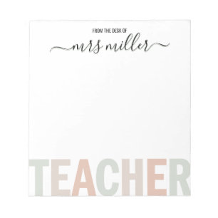 Bloc-note Nom de script pour enseignant et couleurs pastel n