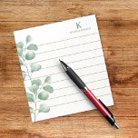 Bloc-note Nom du monogramme Aquarelle Eucalyptus Gold Lined<br><div class="desc">Élégant et tendance Bloc-notes monogrammé avec illustration d'eucalyptus aquarelle. Personnalisez avec votre nom.</div>