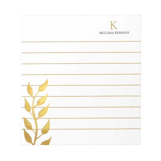 Bloc-note Nom du monogramme Golden Feuilles Gold Linked (Devant)
