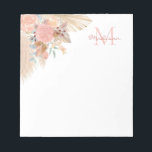 Bloc-note Nom du monogramme Pampas Grass Floral<br><div class="desc">Ce bloc-notes design est décoré avec de l'herbe de pampa aquarelle,  de l'eucalyptus,  des fleurs et des feuilles séchés. Facile à personnaliser. Parce que nous créons notre oeuvre,  vous ne trouverez pas cette image exacte d'autres designers. Aquarelle originale © Michele Davies.</div>
