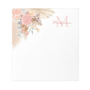 Bloc-note Nom du monogramme Pampas Grass Floral