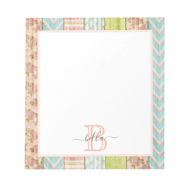 Bloc-note Nom du monogramme Roses de Shabby sur le chalet ru (Devant)