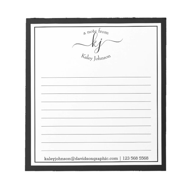 Bloc-note Nom du script blanc noir | À Partir Du Bureau Du B (Devant)