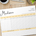 Bloc-note Nom du script de motivation quotidien Good Habit T<br><div class="desc">Créez une liste d'habitudes pour construire de bonnes habitudes et un mode de vie sain avec ce tracker d'habitudes personnalisées. Personnalisez avec le nom et votre propre citation en bas, ou gardez la citation motivationnelle actuellement là. Comment ça marche ? Faites le tour du mois de votre suivi, écrivez les...</div>