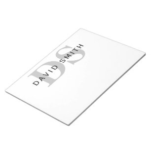 Bloc-note Nom et monogramme modernes   Blanc Noir & Gris