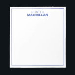 Bloc-note Nom moderne Monogramme encadré bleu personnalisé<br><div class="desc">Ce bloc-notes moderne dispose d'un simple monogramme à deux lignes et d'un cadre mince. Utilisez le formulaire modèle pour ajouter votre personnalisation.</div>
