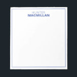 Bloc-note Nom moderne Monogramme encadré bleu personnalisé<br><div class="desc">Ce bloc-notes moderne dispose d'un simple monogramme à deux lignes et d'un cadre mince. Utilisez le formulaire modèle pour ajouter votre personnalisation.</div>