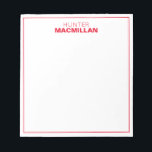Bloc-note Nom moderne Monogramme encadré rouge personnalisé<br><div class="desc">Ce bloc-notes moderne dispose d'un simple monogramme à deux lignes et d'un cadre mince. Utilisez le formulaire modèle pour ajouter votre personnalisation.</div>