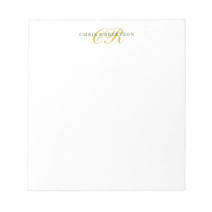 Bloc-note Nom Monogramme Calligraphié Couleur Or Noir Blanc