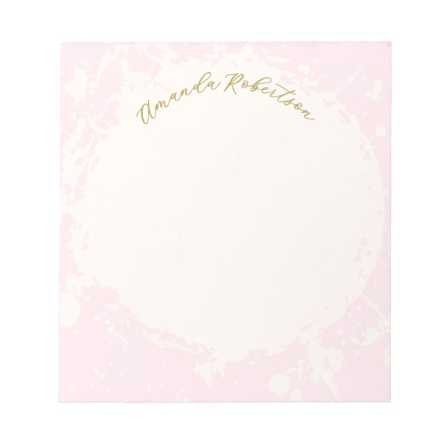 Bloc-note Nom Monogramme Pastel Rose Or Éclaboussé Élégant  (Devant)