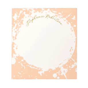 Bloc-note Nom Monogramme Peach Or Éclaboussé Moderne Élégant