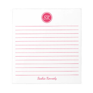 Bloc-note Nom Monogramme Simplement Élégant avec Ligne Rouge