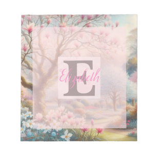 Bloc-note Nom monogramme sur parc floral vintage à l'aquarel