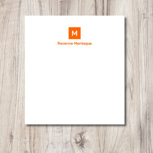 Bloc-note Nom Monogramme Tendance Chic Moderne Orange Couche
