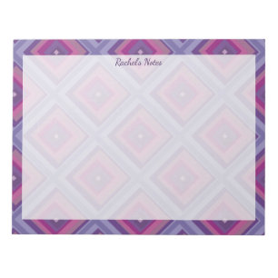 Bloc-note Nom Motif Carrés Damier Diamant Rose Violet 