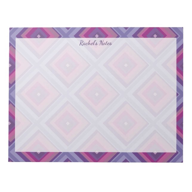 Bloc-note Nom Motif Carrés Damier Diamant Rose Violet  (Devant)
