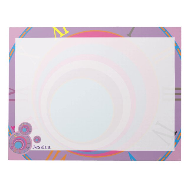 Bloc-note Nom Numéros Romains Horloge rose violet bleu Fille (Devant)