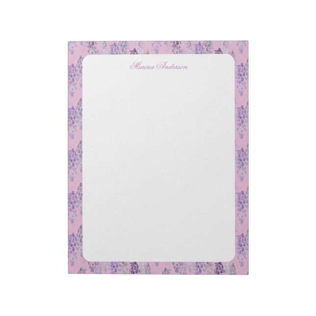 Bloc-note Nom personnalisé avec une bordure florale rose élé (Tourné)