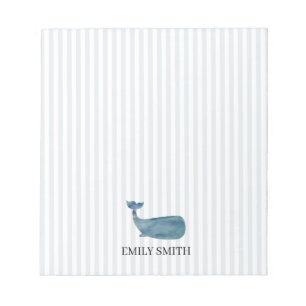 Bloc-note Nom personnalisé Baleine bleue Rayure nautique