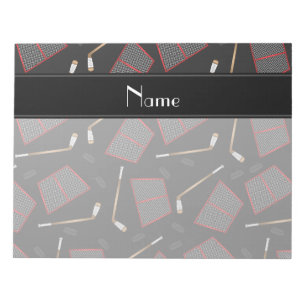 Bloc-note Nom personnalisé bâtons de hockey noir filets