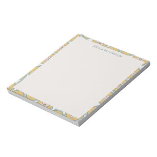 Bloc-note Nom personnalisé Bordure florale pastel jaune