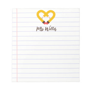 Bloc-note Nom personnalisé Cute Pencil Coeur Appréciation en