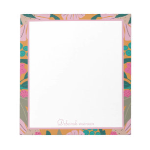 Bloc-note Nom personnalisé de l'enseignant floral stylé tend