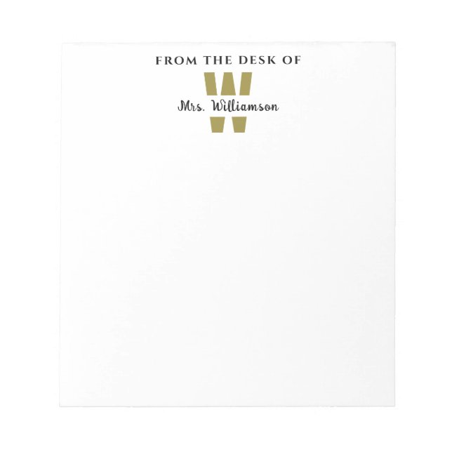 Bloc-note Nom Personnalisé De L'Enseignant Monogramme Du Bur (Devant)