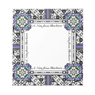 Bloc-note Nom personnalisé Elegant Damask Purple et Aqua