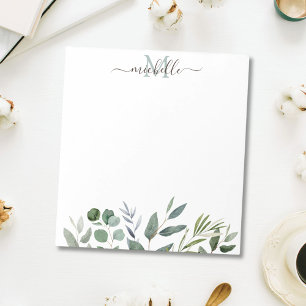 Bloc-note Nom personnalisé Feuilles d'eucalyptus vert sauge 