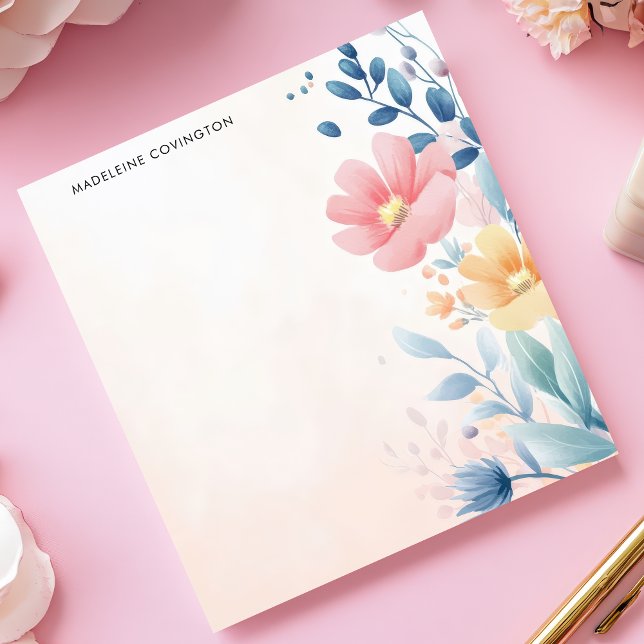 Bloc-note Nom Personnalisé Floral Pastel Élégant (Créateur téléchargé)