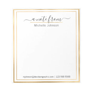 Bloc-note Nom personnalisé Gold   À Partir Du Bureau Du Bloc