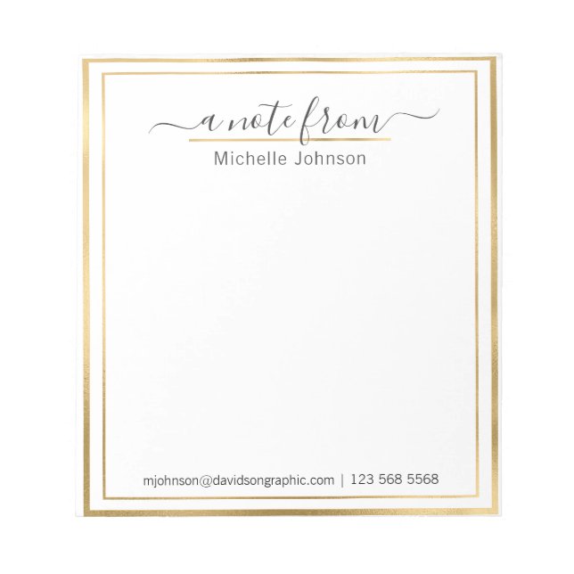 Bloc-note Nom personnalisé Gold | À Partir Du Bureau Du Bloc (Devant)