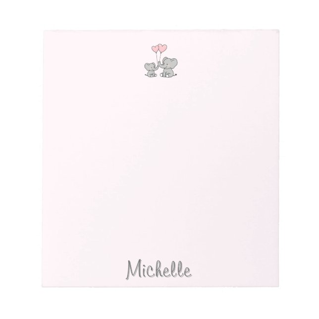 Bloc-note Nom personnalisé Maman éléphant mignon et bébé ros (Devant)