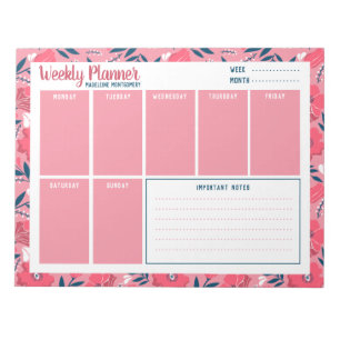 Bloc-note Nom personnalisé Moderne Floral Planificateur hebd