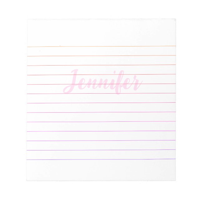 Bloc-note Nom personnalisé simple lié Lignes violettes et ro (Devant)