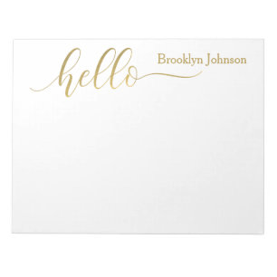 Bloc-note Nom Personnalisé Stylish Gold "Hello"