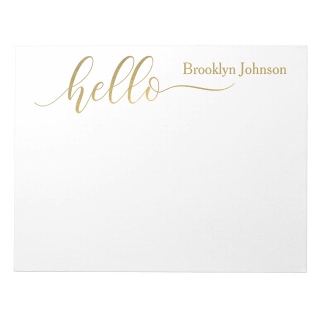 Bloc-note Nom Personnalisé Stylish Gold "Hello" (Devant)