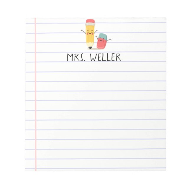 Bloc-note Nom personnalisé Whimsical School Supply Enseignan (Devant)