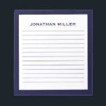 Bloc-note Nom typographique simple de la marine blanche<br><div class="desc">Un bloc-notes professionnel avec un design minimaliste dans un bleu marine et blanc. Initiale monogramme personnalisée et nom sur un simple arrière - plan blanc,  encadré par une bordure de marine. Personnalisez-vous en utilisant les champs fournis ou utilisez le bouton "message" pour contacter le concepteur pour obtenir de l'aide.</div>